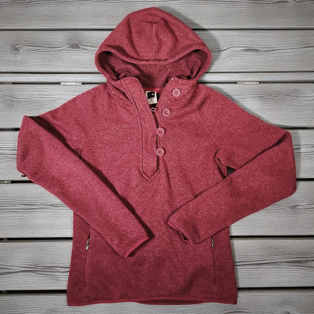North Face Crescent Sunshine Hoodie Womens Med. Maroon 1/4 Zip Fleece Sweater